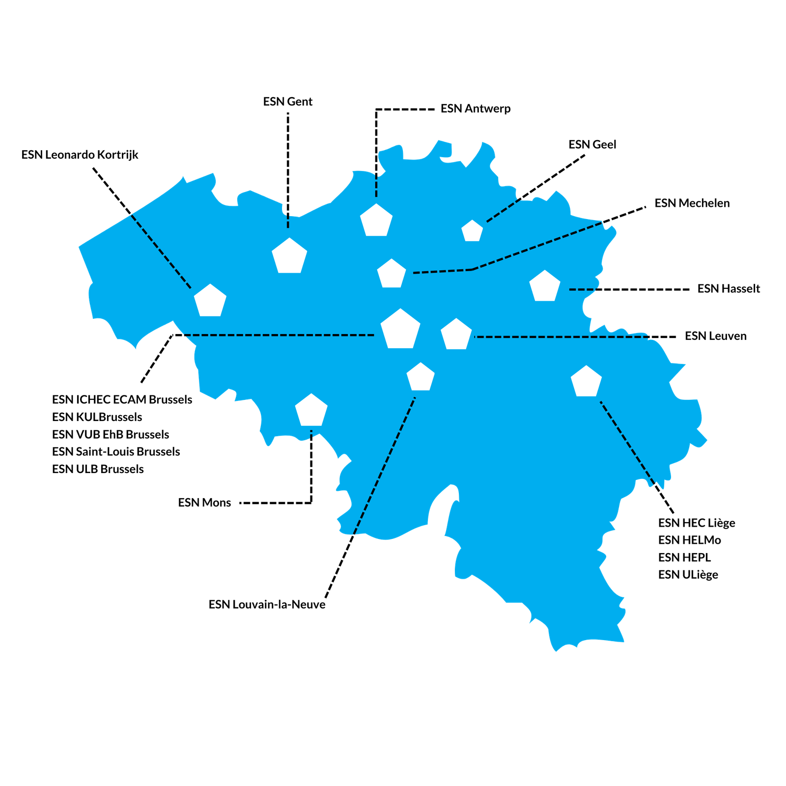 ESN Belgium Sections Map